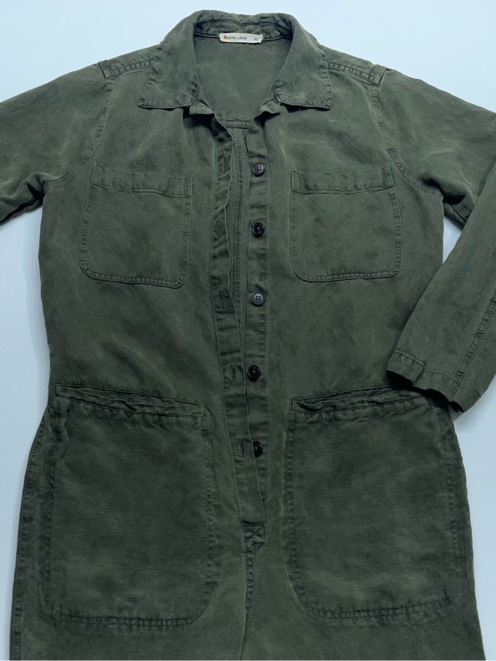 Marine Layer Charlie Linen Blend Jumpsuit Womens Size XS Olive Green Cropped
